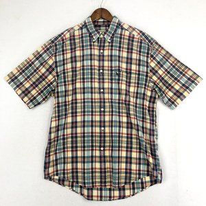 Eddie Bauer Men's Medium Blue Red Yellow Plaid Short Sleeve Button Down Shirt